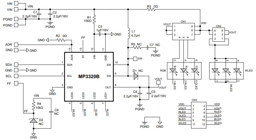 Schematic - Monolithic Power Systems (MPS) EV3320B-Q-00A Evaluation Board